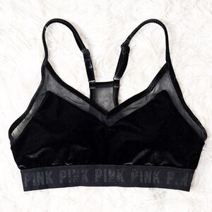 Victoria's Secret Pink Sports Bra Black Velvet Bralette Workout Athletic Padded